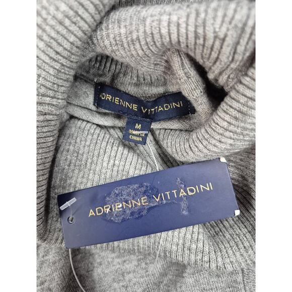 NWT Adrienne Vittadini Heathered Gray Turtleneck Sweater Fringe Design Sz M - Picture 2 of 3